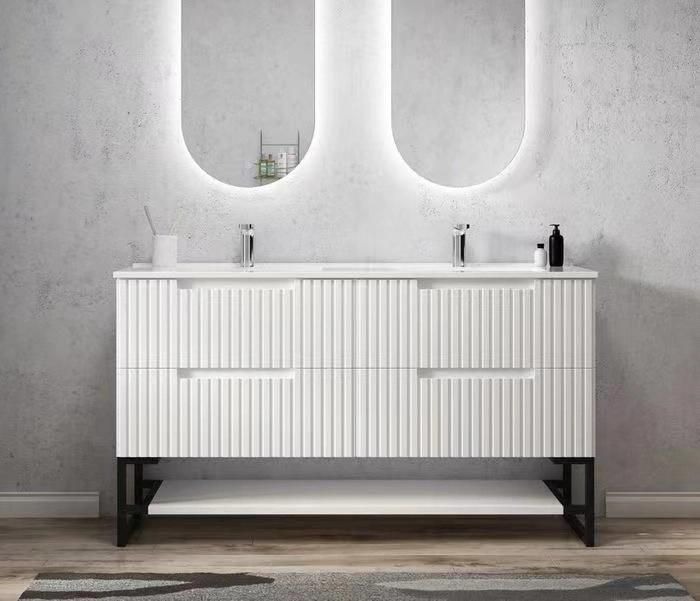 Factory Wholesale Bathroom Cabinet New Design Floor Mounted Bathroom Vanity with LED Mirror