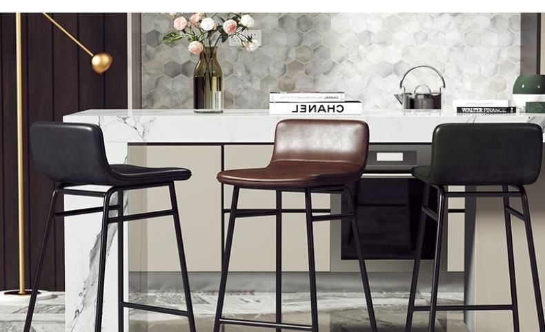 Modern Bar Stool Home Furniture Iron Leather Cushion Dining Chairs