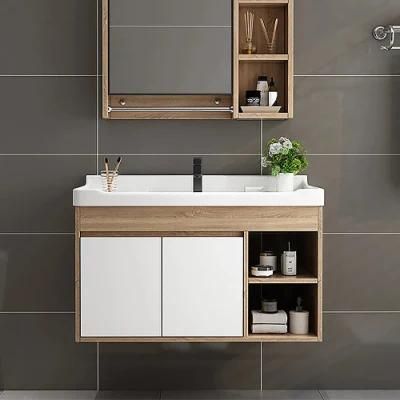 32&quot;Melamine Board Bathroom Vanity White &amp; Gray Natural Bathroom Vanity Integral Ceramic Sink Floating Bathroom Cabinet