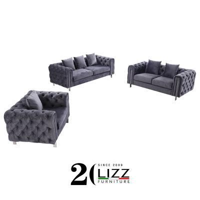 Chesterfield Modern Living Room 1+2+3 Sectional Velvet / Linen Fabric Soft Leisure Sofa