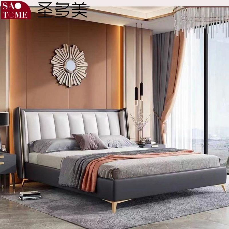 China Factory 2022 New Style Real Leather Bedroom King Bed