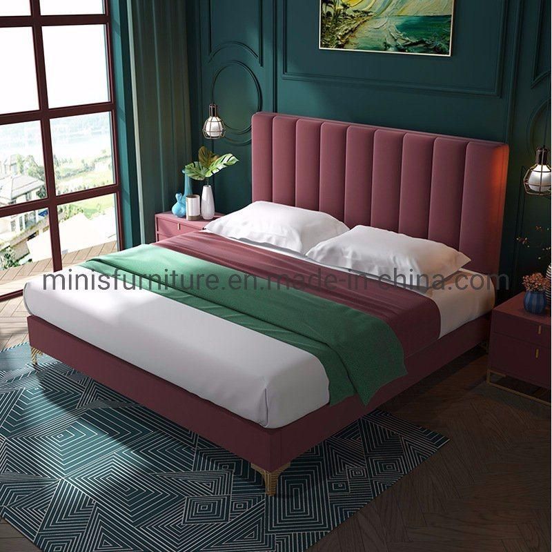 (MN-MB64) Modern Home/Hotel Fabric Double Bed with Gold Feet for Bedroom Furniture