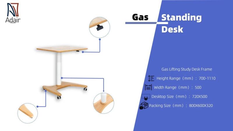 Laptop Desk Pneumatic Sit to Stand Table Height Adjustable Rolling Cart with Lockable Wheels