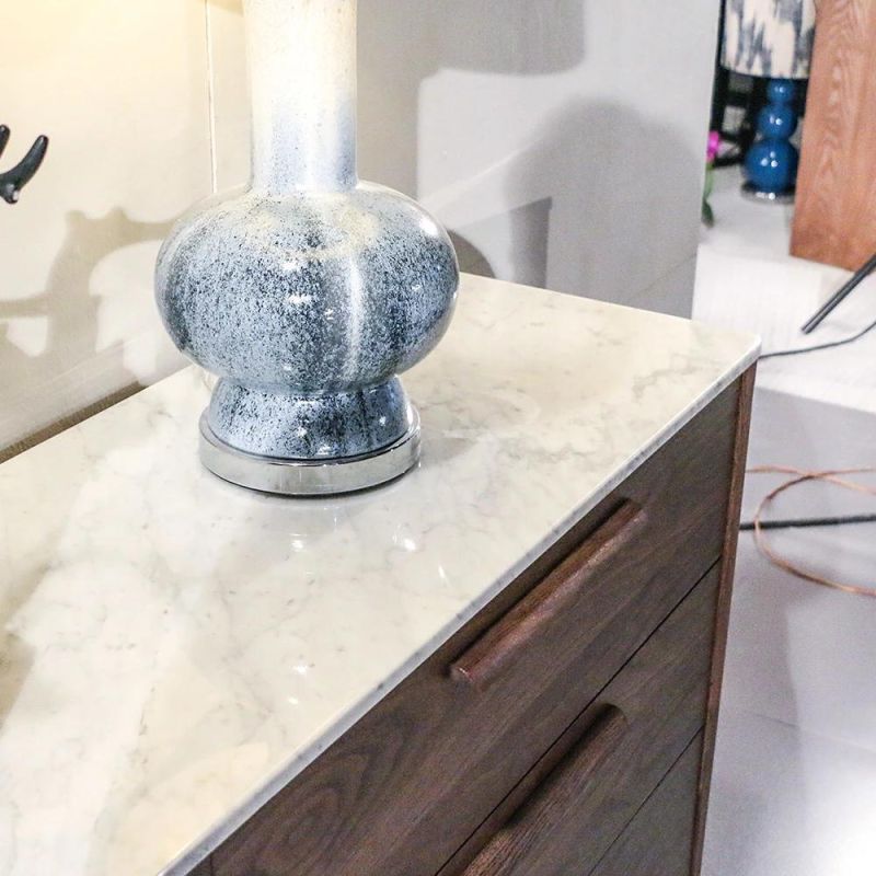 Modern Solid Wood Matching Carrara Marble Side Cabinet Less M. O. Q.