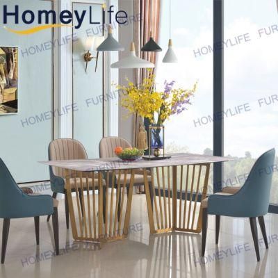 Mininalist Indoor Home Restaurant Long Large Marble Metal Dining Table Chair Furniture
