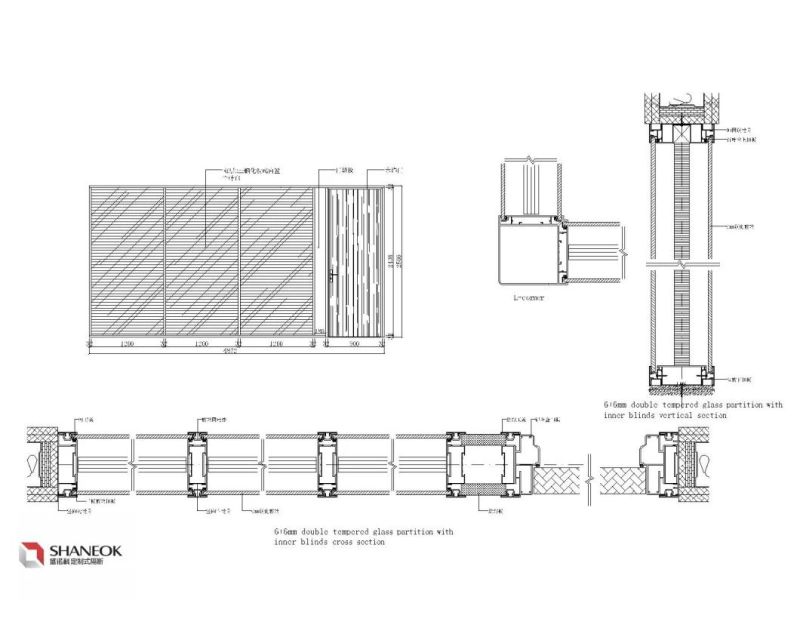 Shaneok Factory Price Glass Office Partition with Aluminum Venetian Blind