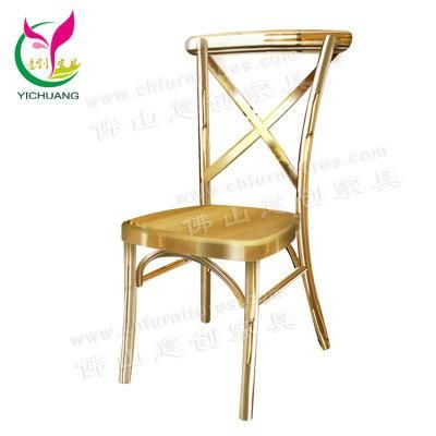 Yc-A68 Hot Selling 2019 Stacking Metal Chrome Cross Back White Wedding Chair