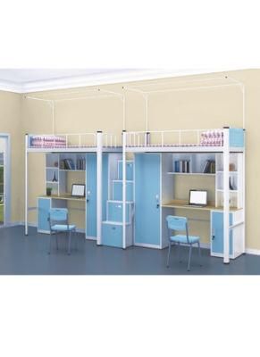 School Furniture Dormitory Use Bunk Bed with Desk Table Bookshelf and Ladders