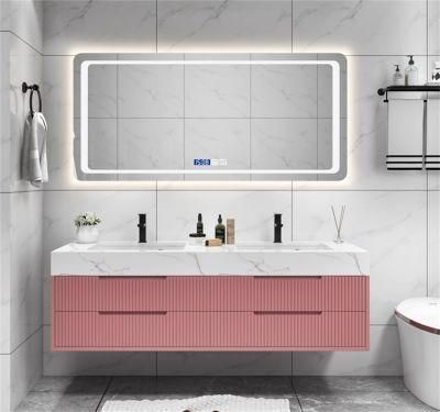 Customized Rock Board Wall Hung Cabinet with Bathroom Vanity with LED