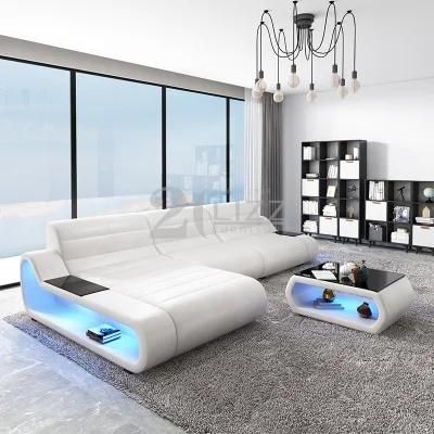USA Hot Sale Modern Furniture Living Room Leisure LED Sectional White Genuine Leather Sofa