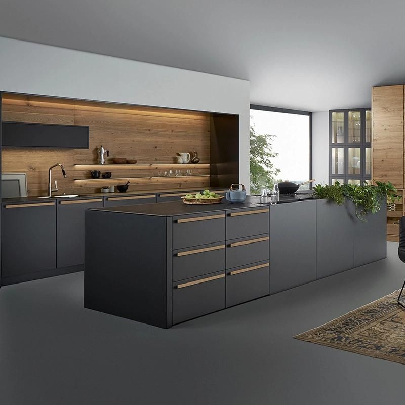 Black Matt Lacquer European Style Bespoke Ready Assemble Modular Islands Cheap Laminated Modern Custom Kitchen Cabinet