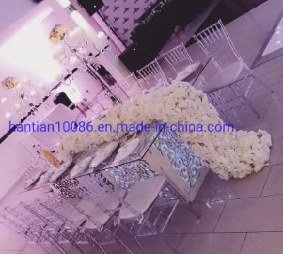 Cheap New Design LED Light Mirror Glass Banquet Wedding Stainless Steel Square Dining Table