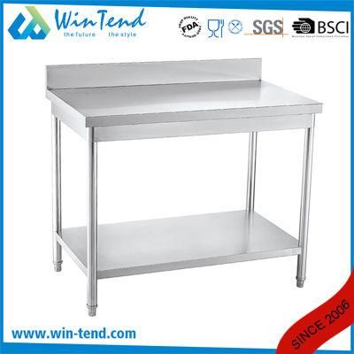Stainless Steel Round Tube Shelf Reinforced Robust Construction Solid Worktable with Backsplash and Height Adjustable Leg