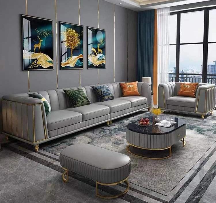 Modern New Design Italian Leather Living Room Luxury Home Furniture Sofa Big Size L Shape Sofa Sets