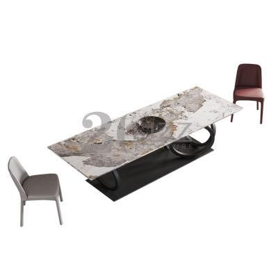 Modern Newest Design Home Banquet Stainless Steel Mable Dining Table and Coffee Shape Chair Furniture Set