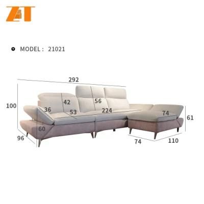 Modern Luxury Elegant Design Stainless Steel Living Room Furniture White Recliner Corner Sofa Set