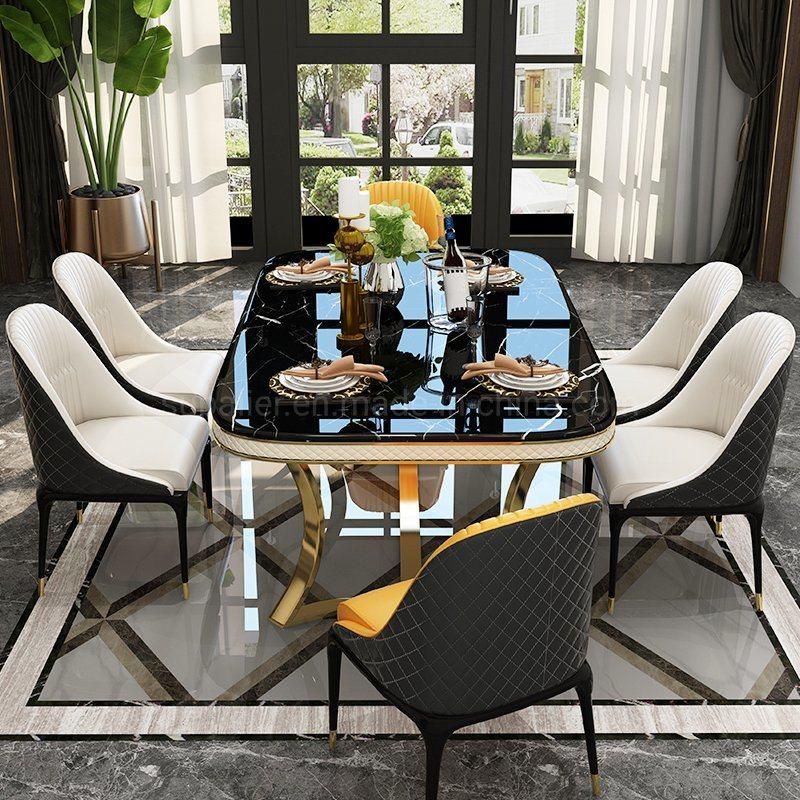 Dining Room Furniture Set Gold Stainless Steel Frame Restaurant Table