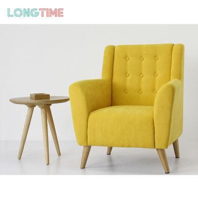China Wholesale Color Optional Yellow Single Fabric Sofa with Wood Legs