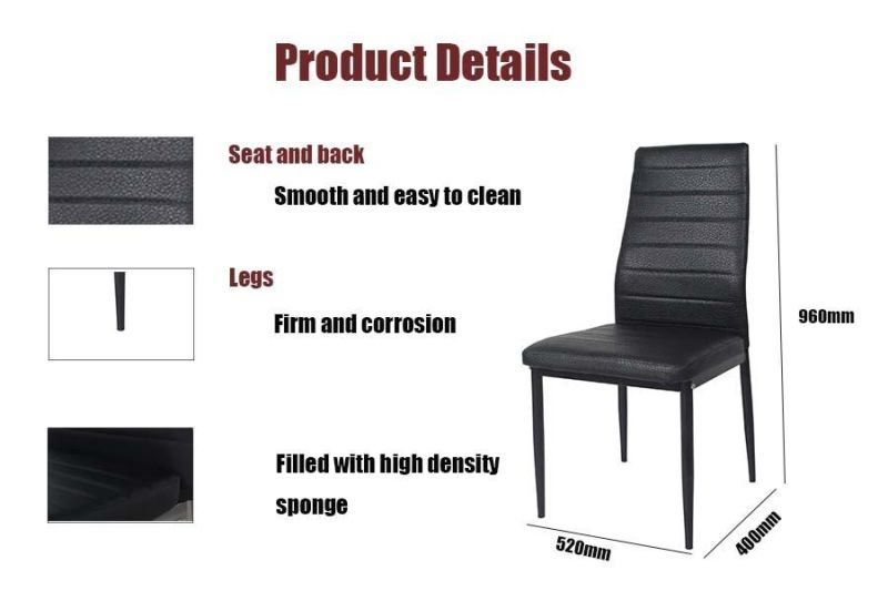 Cheap Home Furniture Black Leather Seat&Back Dining Chair with Metal Legs