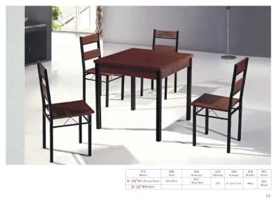 Square Dining Table Brown Wood Top Table 4 Metal Chairs Dining Set