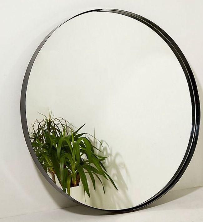 Bathroom Decor Wall Mounted Round Shape Black Deep Frame Metal Framed Mirror