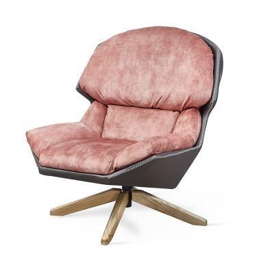 Modern Home Furniture Soft Seat Balcony Study Single Sofa Fabric Leather Leisure Swivel Chair with Wood Leg