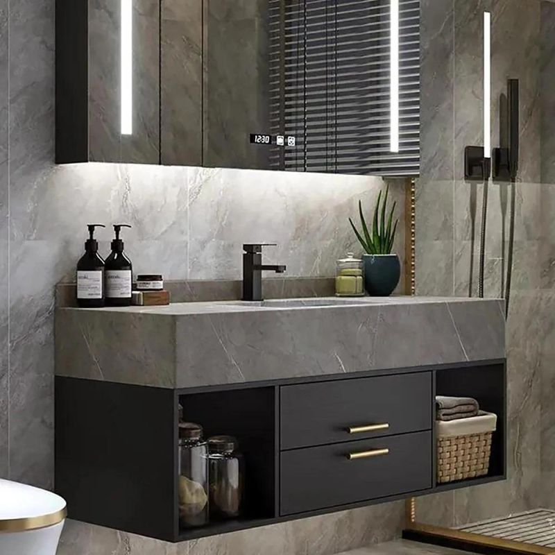 China Factory Wholesale Modern Rock Plate Bathroom Cabinets with Round Mirror