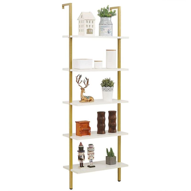 Modern Ladder Shelf 5 Tier Bookshelf Bookcase with Stable Metal Frame for Home Office