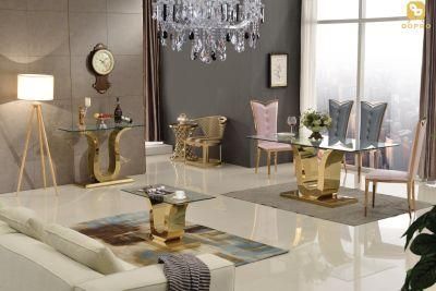 Modern Glass Table Centre Coffee Tea Table in Gold Metal Leg-C09