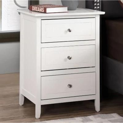 Mirrored Furniture White Bedside Table Wooden 3 Drawer Nightstand End Table Bedroom Furniture with Metal Handle