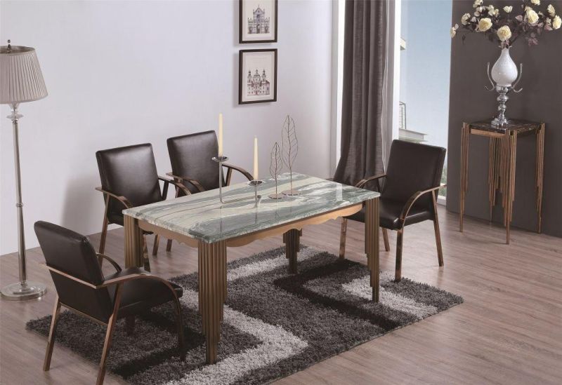 High Quality Stainless Steel Table Base Dining Table with Marble Design