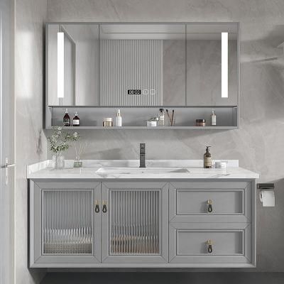 Grey Color Exquisite Exterior Design Wall Mounted Irregular Design Bathroom Vanity Cabinet with LED Mirror