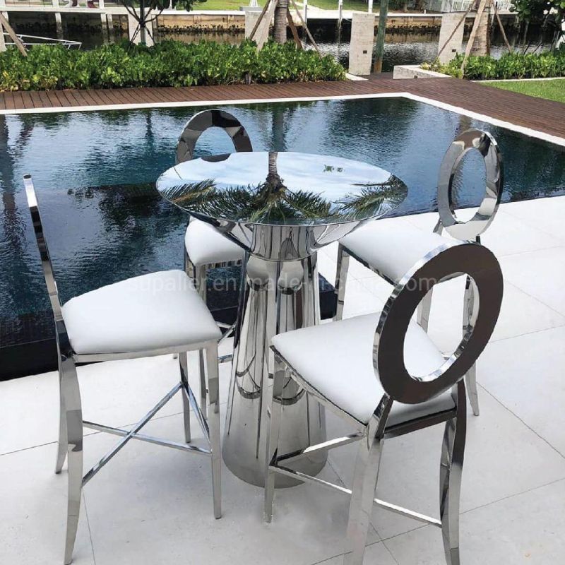 Outdoor Used Stainless Steel Bar High Stool Chairs in Silver