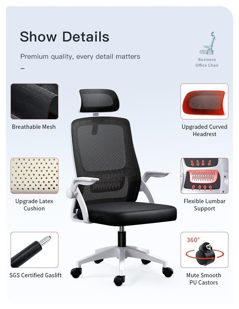 Flip-up Arms Adjustable Executive Ergonomic Cheap Comfortable Swivel Mesh Home Office Computer Chair for Meeting Room