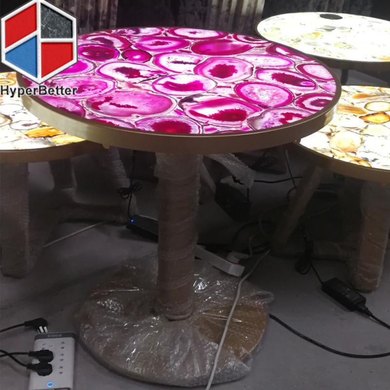 Black Agate Coffee Tables Round with LED Light Inside