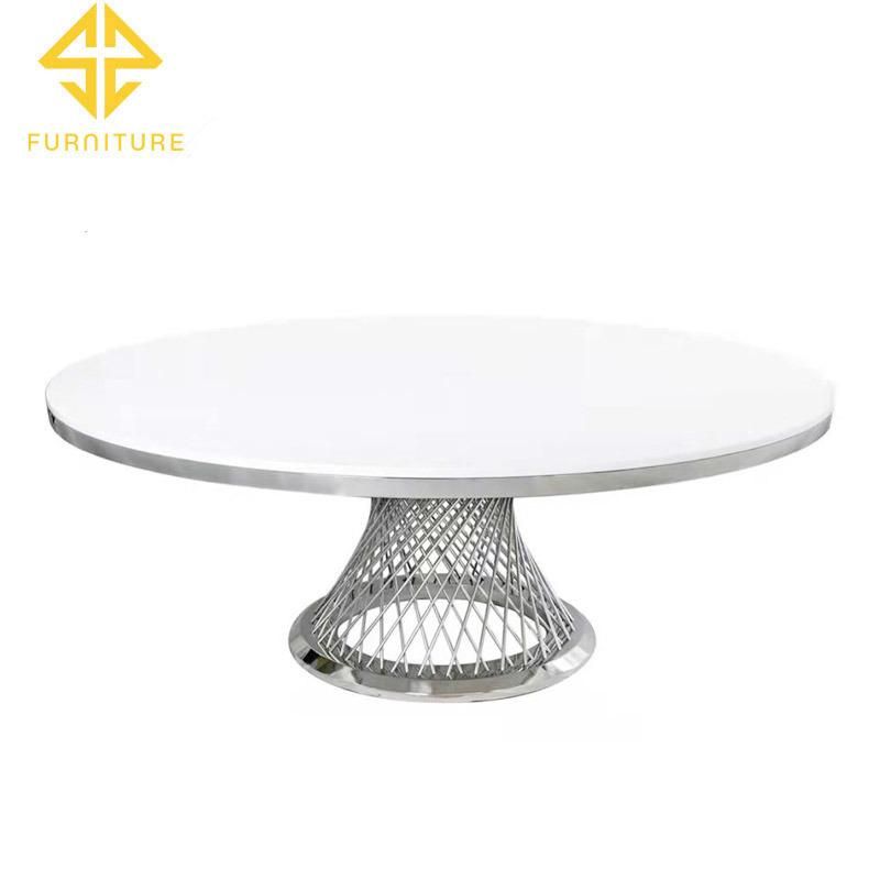 Latest Golden Stainless Steel Frame MDF Top Luxury Dining Table Set for Restaurant