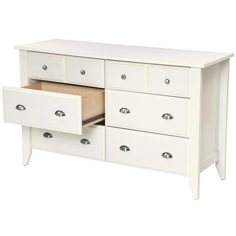 Classic Furniture Coffee Table Wooden Cabinet White Finish 6 Drawer Double Dresser Sideboard for Bedroom