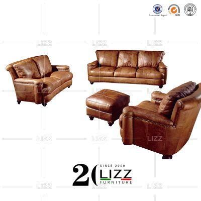Antique Luxury Living Room Furniture Modern Sectional Brown Genuine Leather Sofa 1+2+3