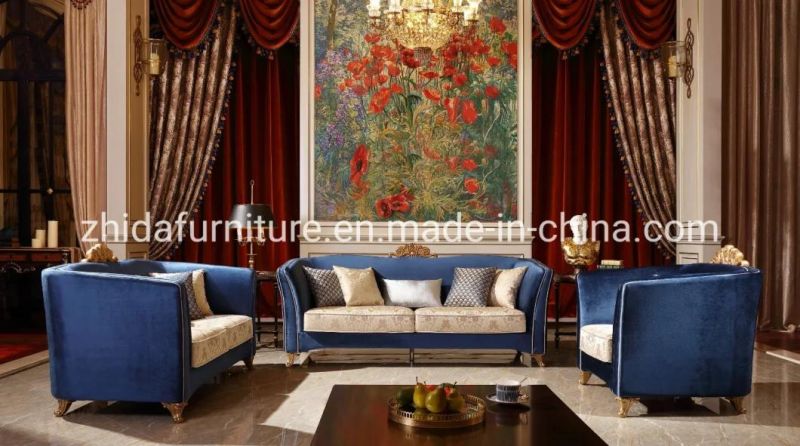 Chinese New Classical Villa Velvet Fabric Sofa Living Room Sofa Set