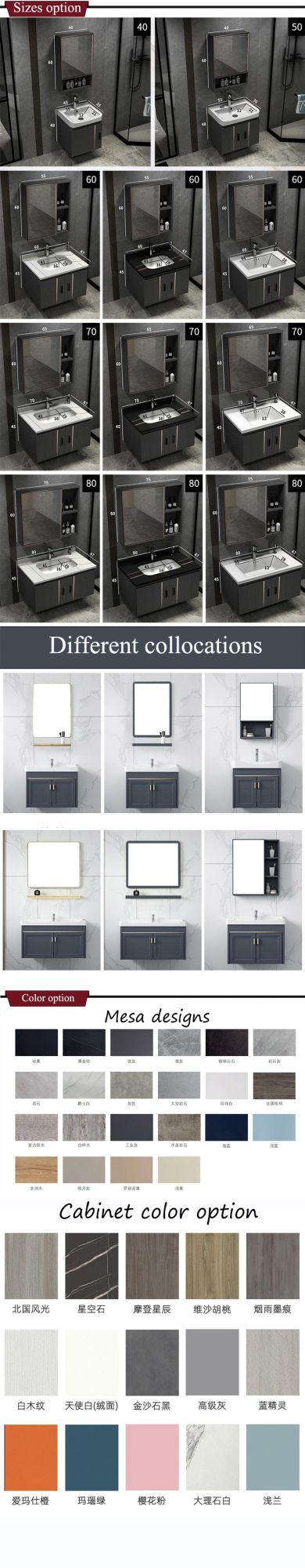 Modern Style Customized Sizes Wash Cabinet Solid Wood LED Mirror Bathroom Cabinet