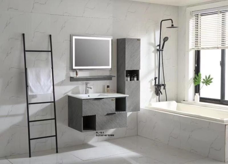 Simple Light MDF Bathroom Cabinet with LED Mirror & Ceramic Basin Bathroom Furniture