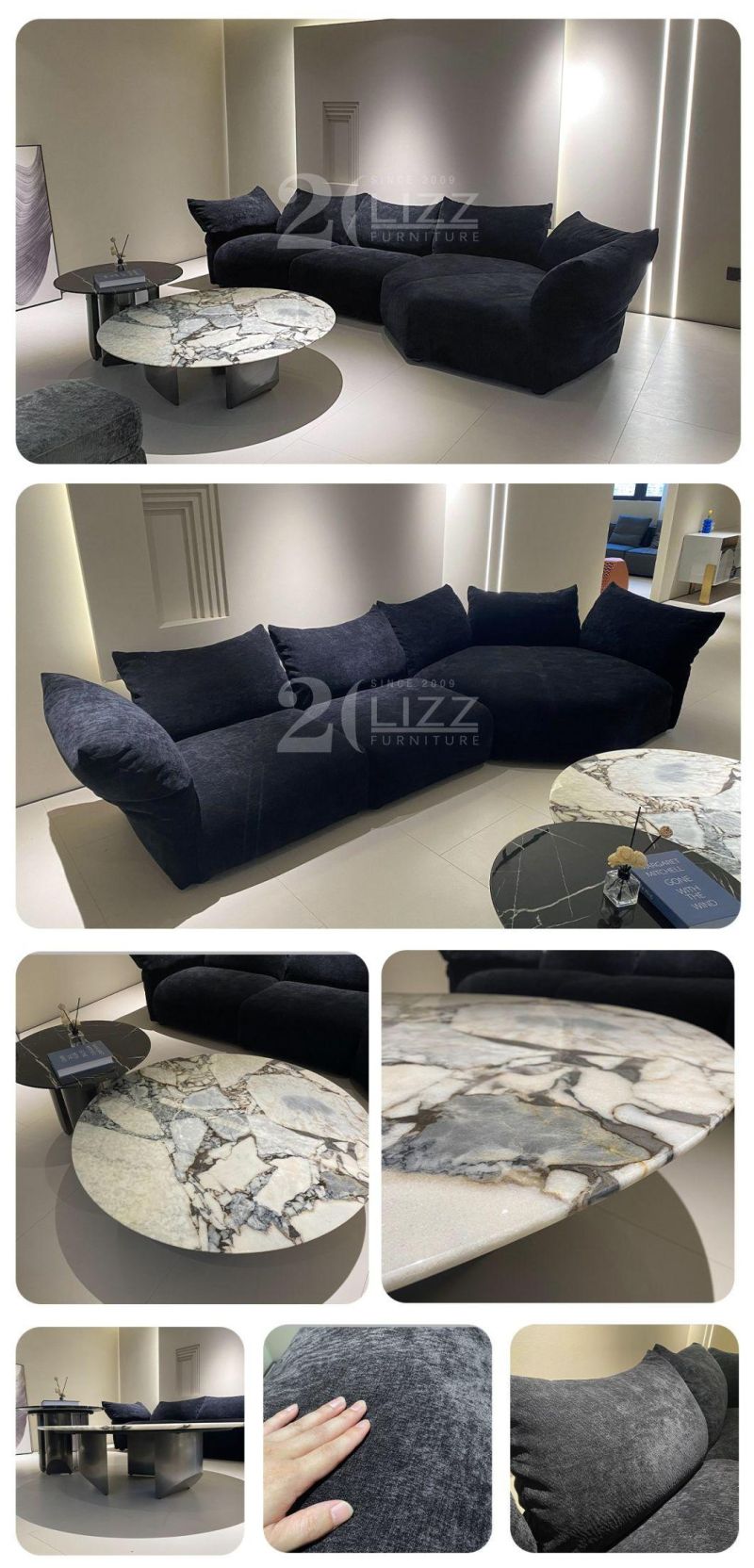 Modern Design Leisure High Quality Living Room Furniture European Style Fabric Sofa with Coffee Table