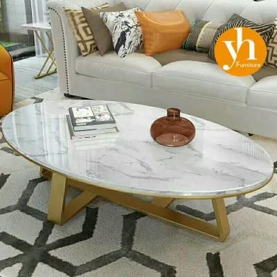 Oval Shape Luxury New Italy Design Living Room Beige Marble Coffee Table