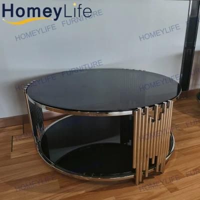 Modern Round Mirrored Glass Top Coffee Table for Outdoor Hotel Table