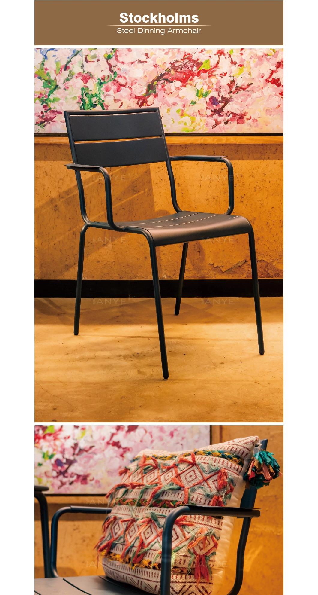 Modern Design Patio Furniture Blue Metal Armchair Durable Stackable Outdoor Chair