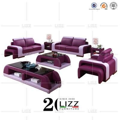 Leisure Solid Wood Upholstered Home Liivng Room Furniture Modern Geniue Leather Sofa with Side Table