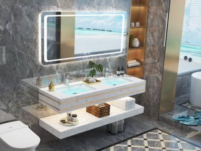 Luxury Design Chinese Wall Hung Bathroom Wall Artificial Marble Mounted Cabinet Vanity Bathroom Modern