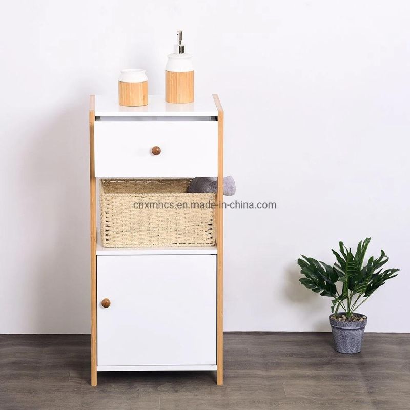 Bamboo Storage Cabinets Bathroom Shelf with Door, Free Standing Wood Storage Cabinet for Office Kitchen Living Room