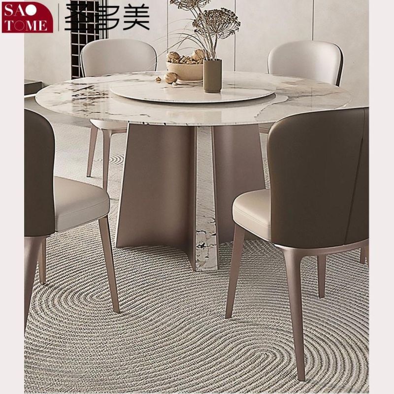 Modern Living Room Rock Board Furniture Stainless Steel Gray Titanium Round Dining Table