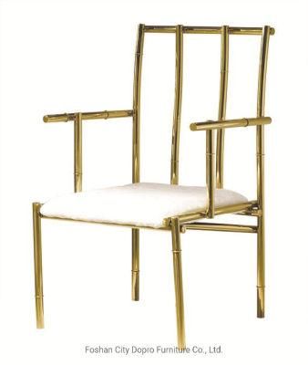 Minimalist Gold Stainless Steel Striped Dining Chair with Upholstered Seat